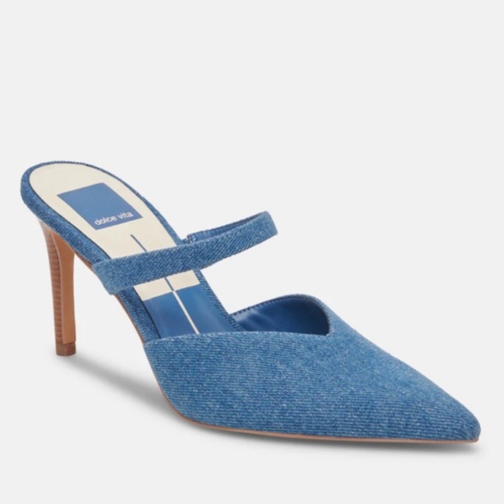 Dolce Vita Blue Denim Pointed Toe Mule Heels